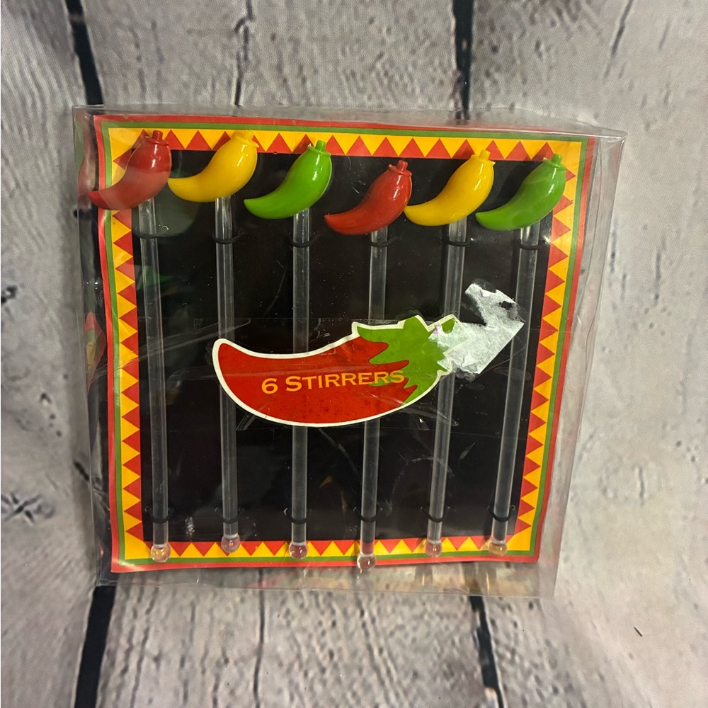 5/$20 Hot Pepper 7” Plastic Swizzle Drink Sticks 6 PC NIP Cinco De Mayo‎ Bar